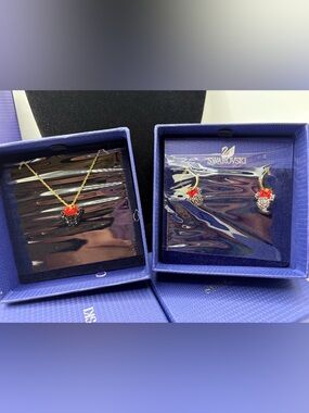 Swarovski Black Crystal Minnie Pendant with Red Bow on Gold Chain